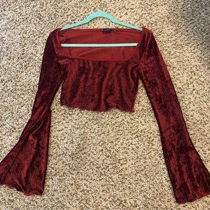 Urban Outfitters Red Velvet Long Sleeve Top